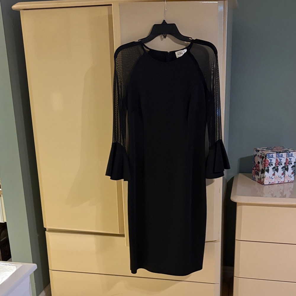 Eliza J Elegant Black Dress with Mesh and Ruffle Details